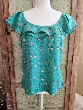 Anthropologie Fei "Tandem Jump" Blouse 100% Silk Parachute Print | Size 4